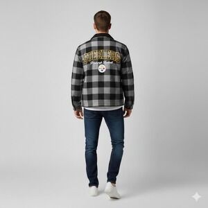 The Wild Collective Pittsburgh Steelers Flannel Quilted Jacket Mens Medium Grey